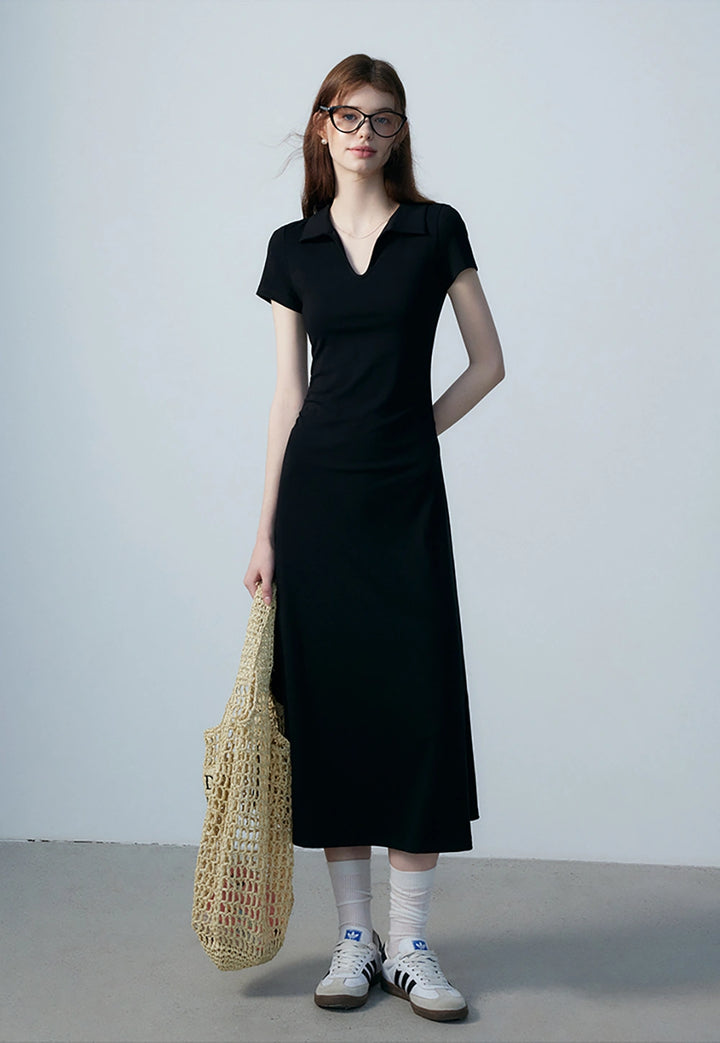 Damen-T-Shirt-Kleid mit V-Ausschnitt – lässige, kurzärmlige, bequeme Passform