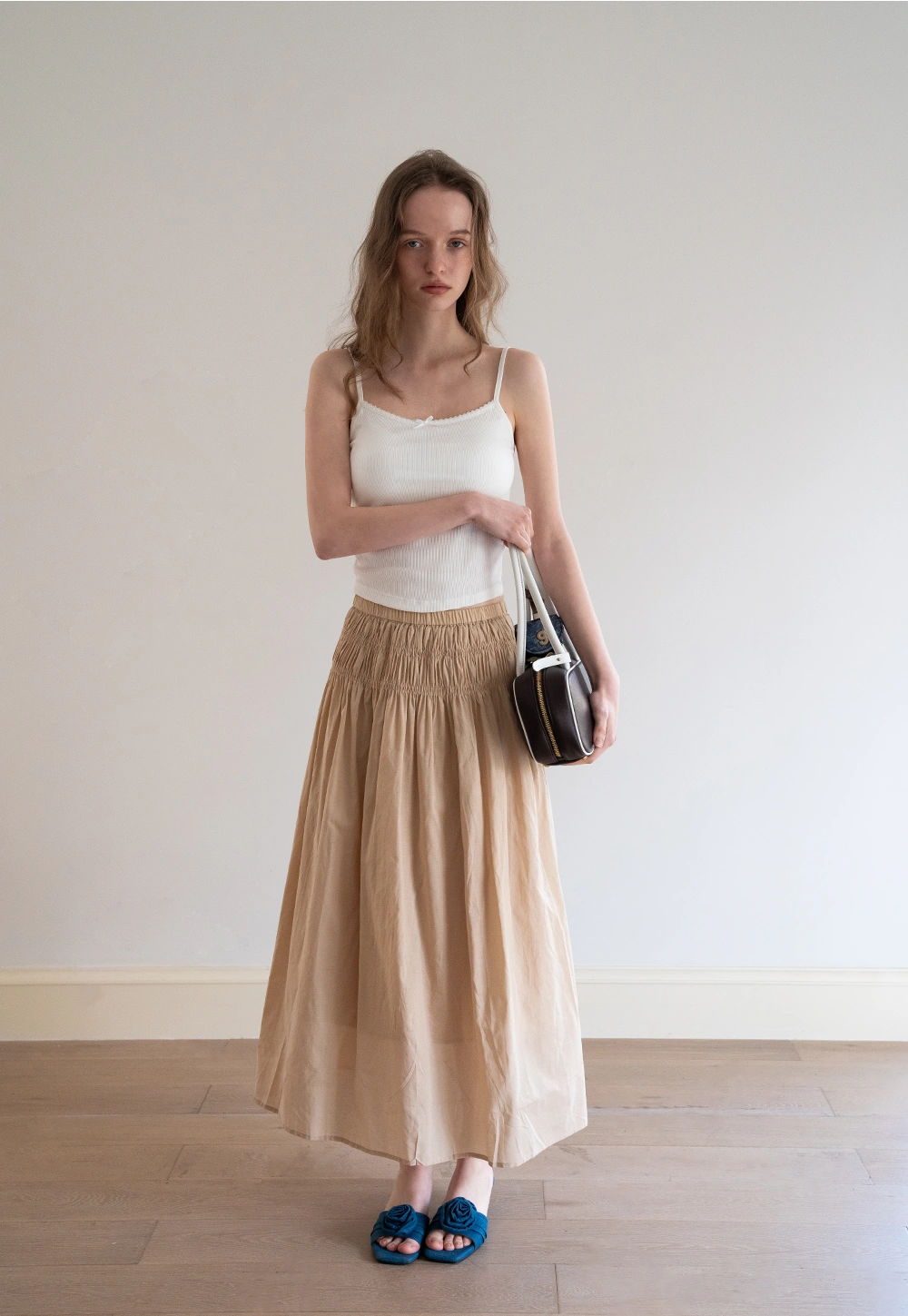 Women’s High Waist Smocked Midi Skirt