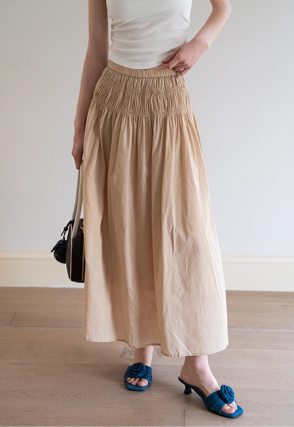 Women’s High Waist Smocked Midi Skirt
