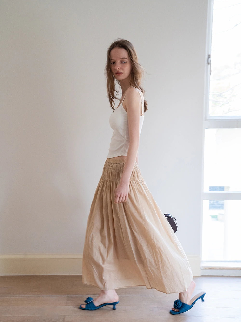 Women’s High Waist Smocked Midi Skirt