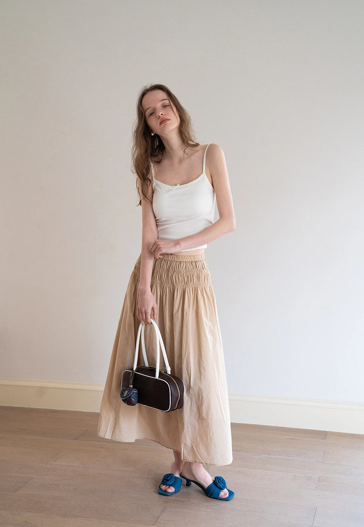 Women’s High Waist Smocked Midi Skirt