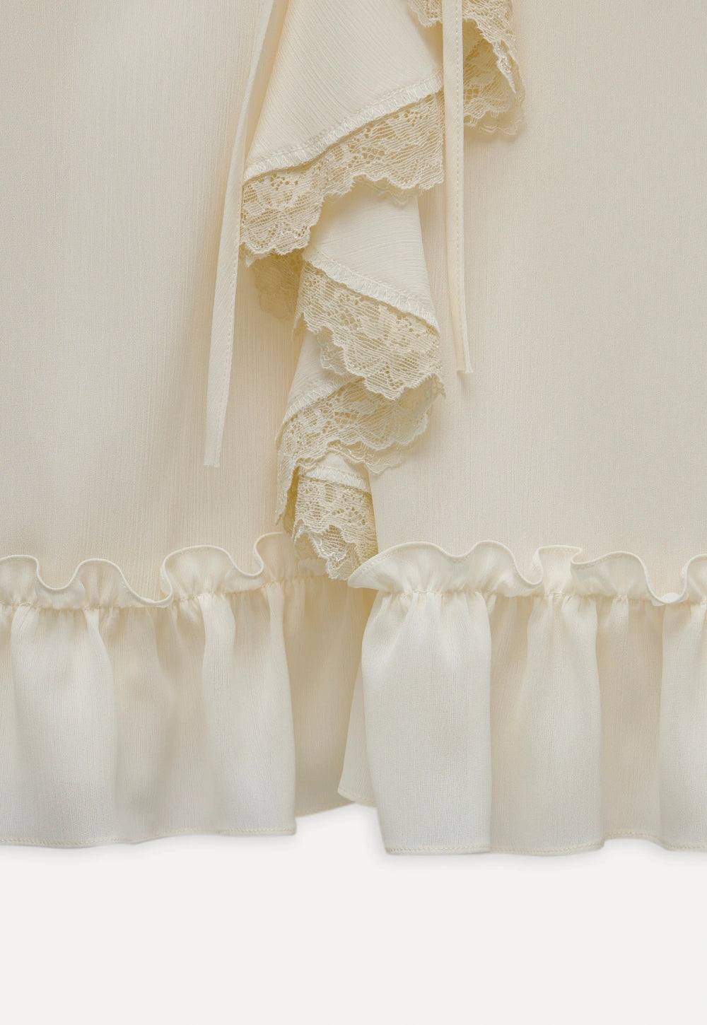 Women's Vintage Ruffle Blouse with Lace Trim