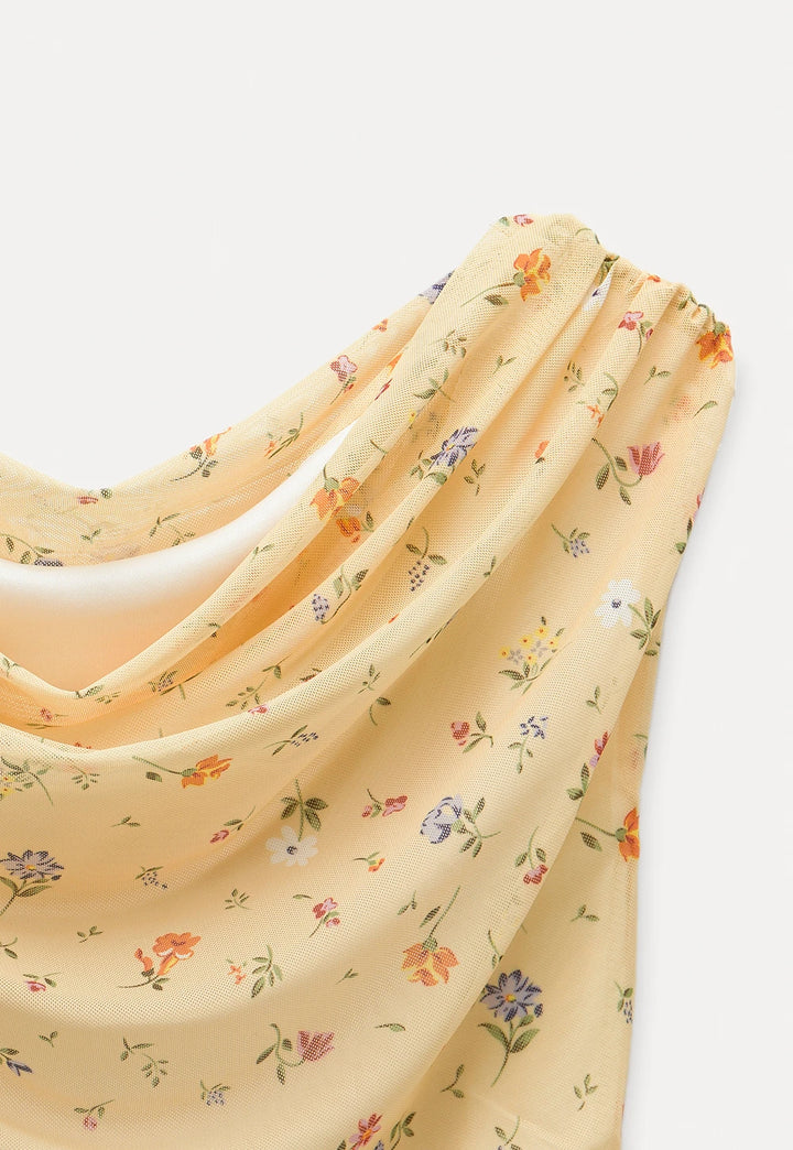 Women's Floral Drape Neck Ruffle Tank Top