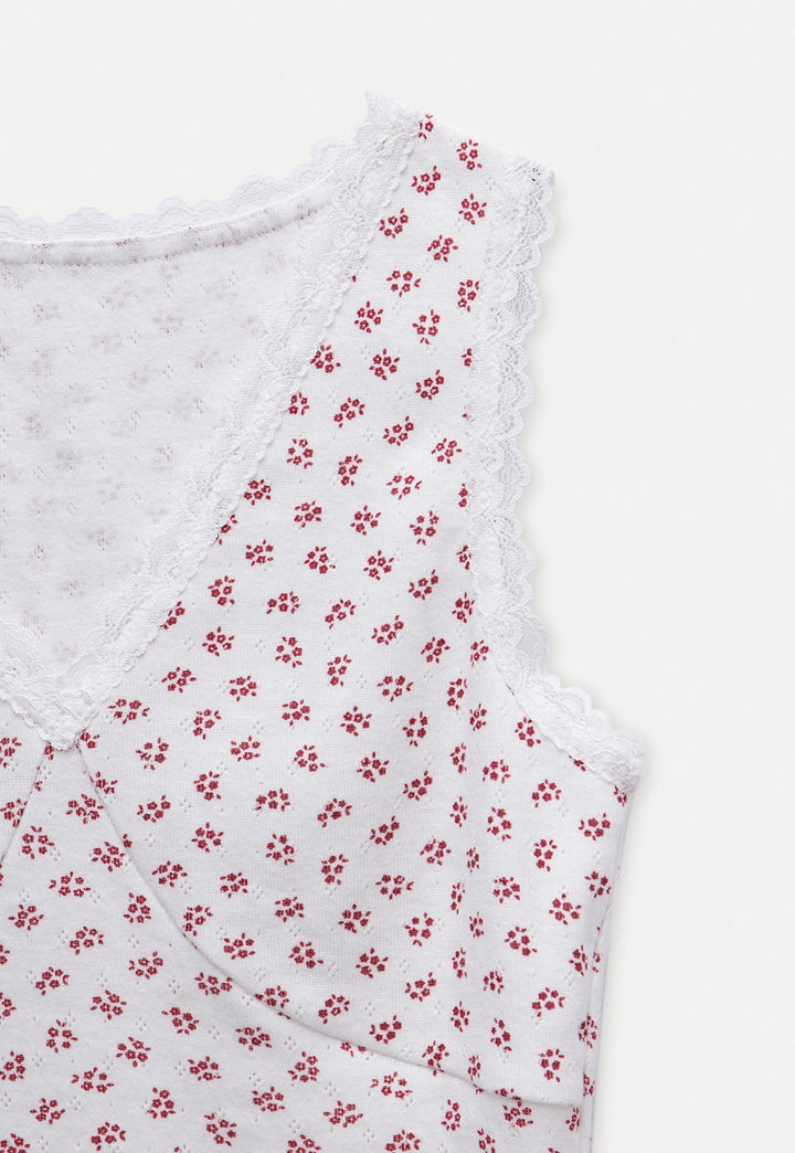 Floral Lace-Trim Camisole with Red Cardigan Outfit