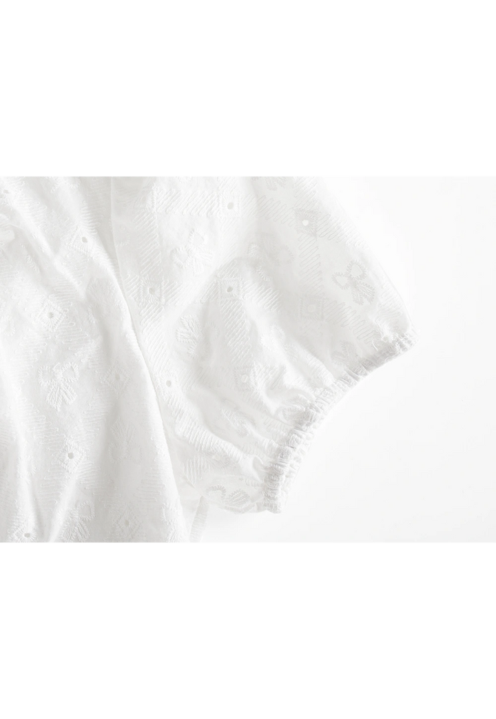 Women's White Eyelet Puff Sleeve Top