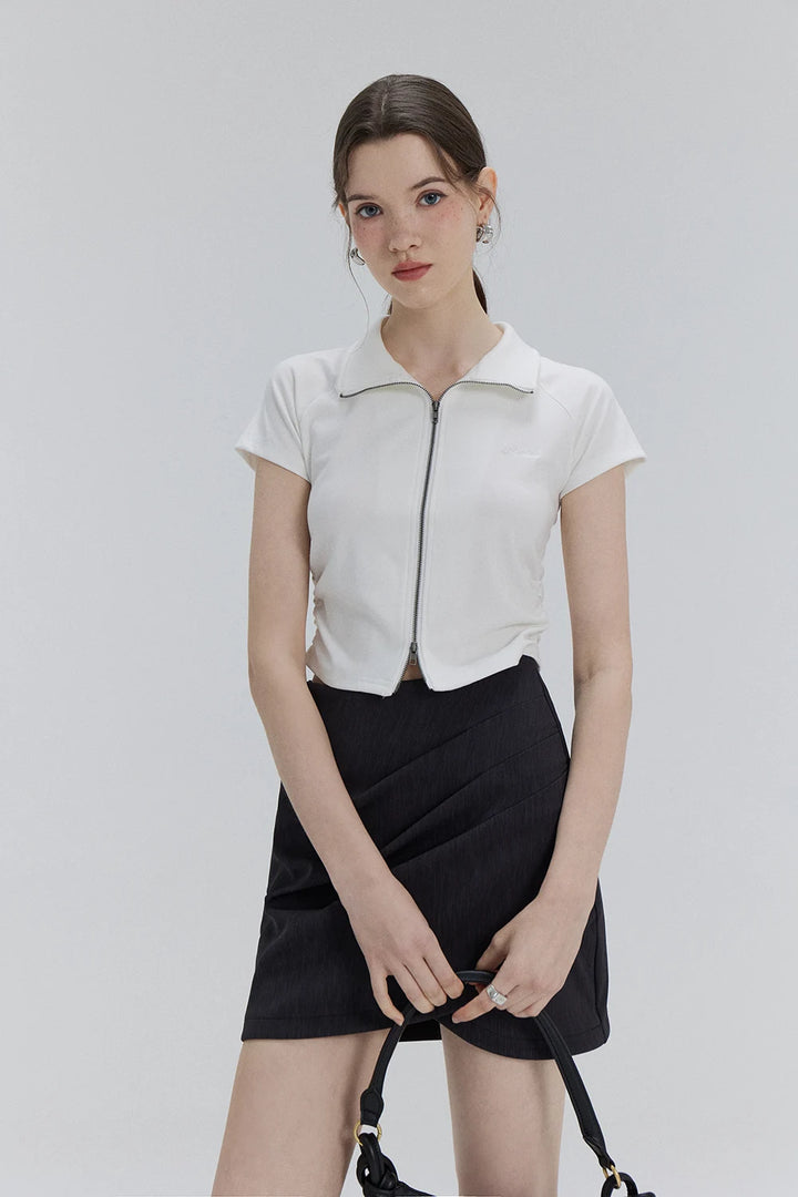 Sleek Zip-Up Collared Top