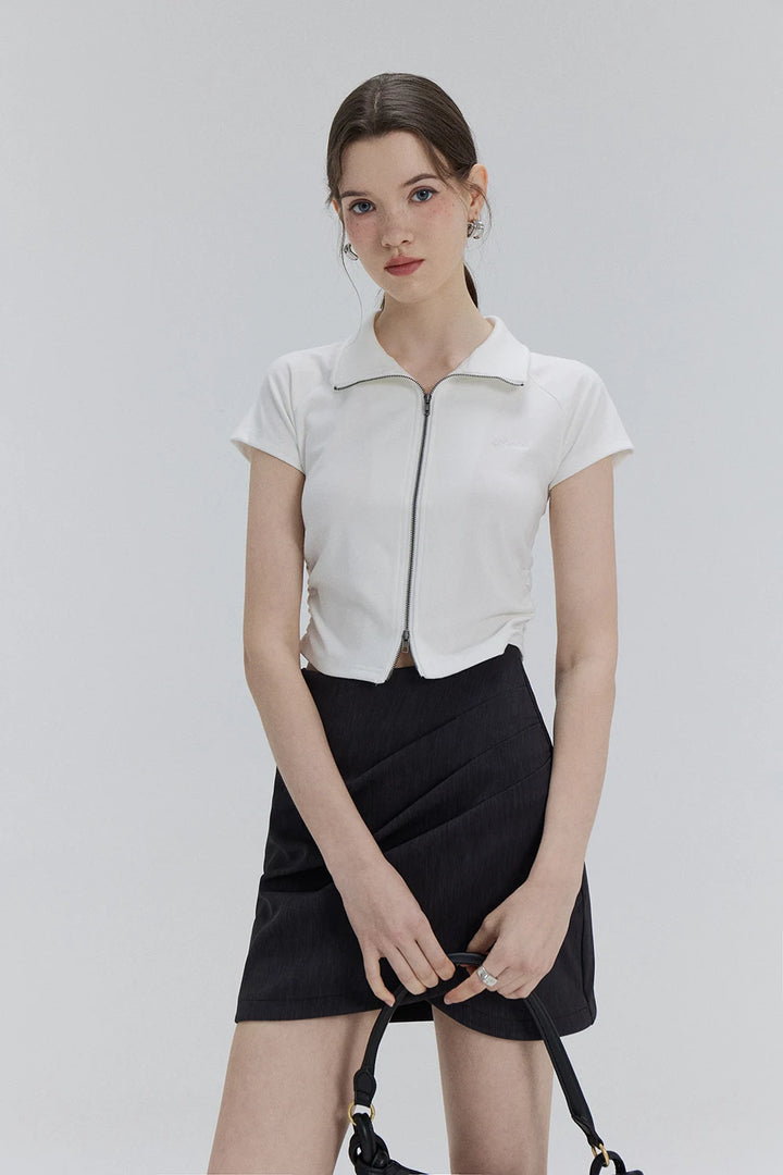 Sleek Zip-Up Collared Top