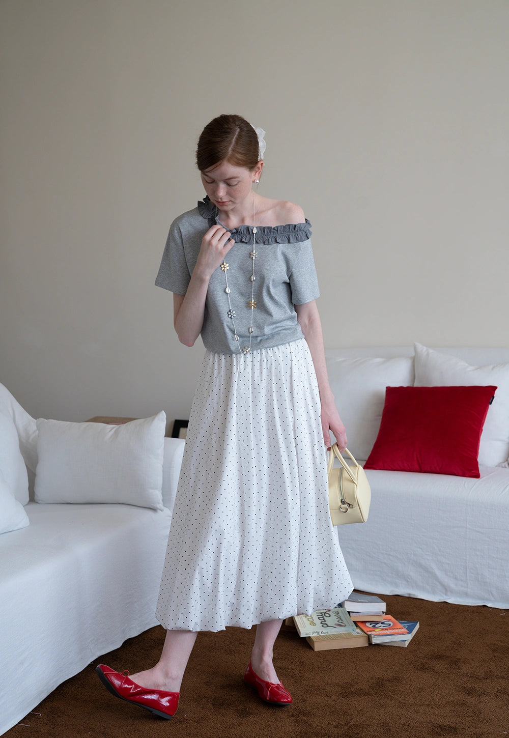 Ruffle Trim Off-Shoulder Tee