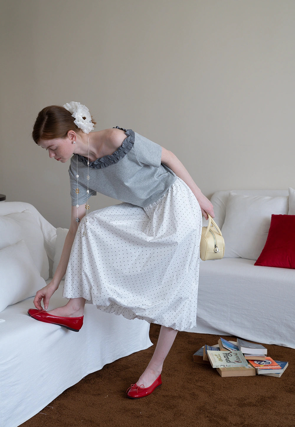 Ruffle Trim Off-Shoulder Tee