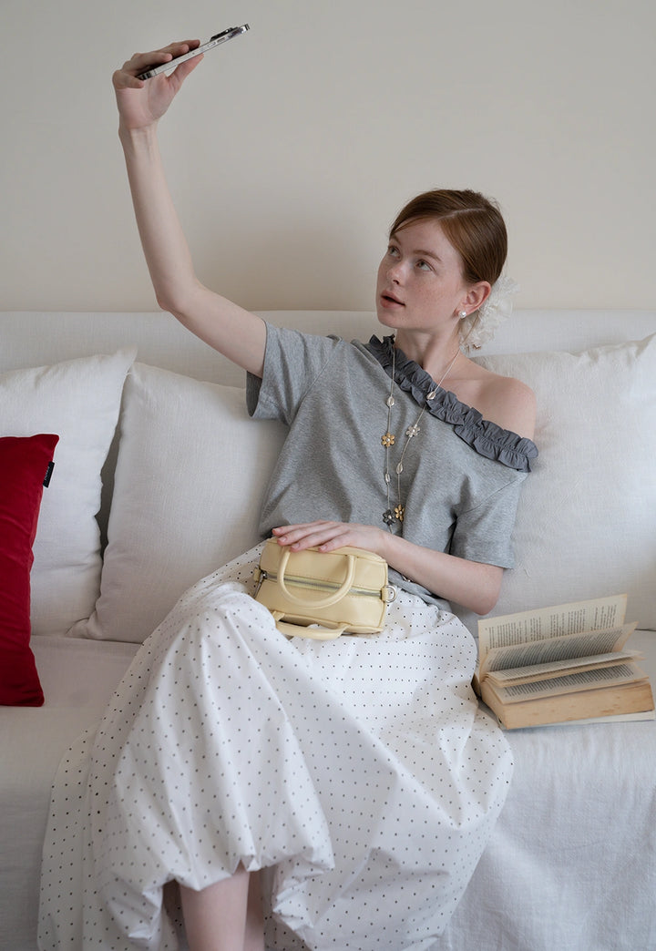 Ruffle Trim Off-Shoulder Tee