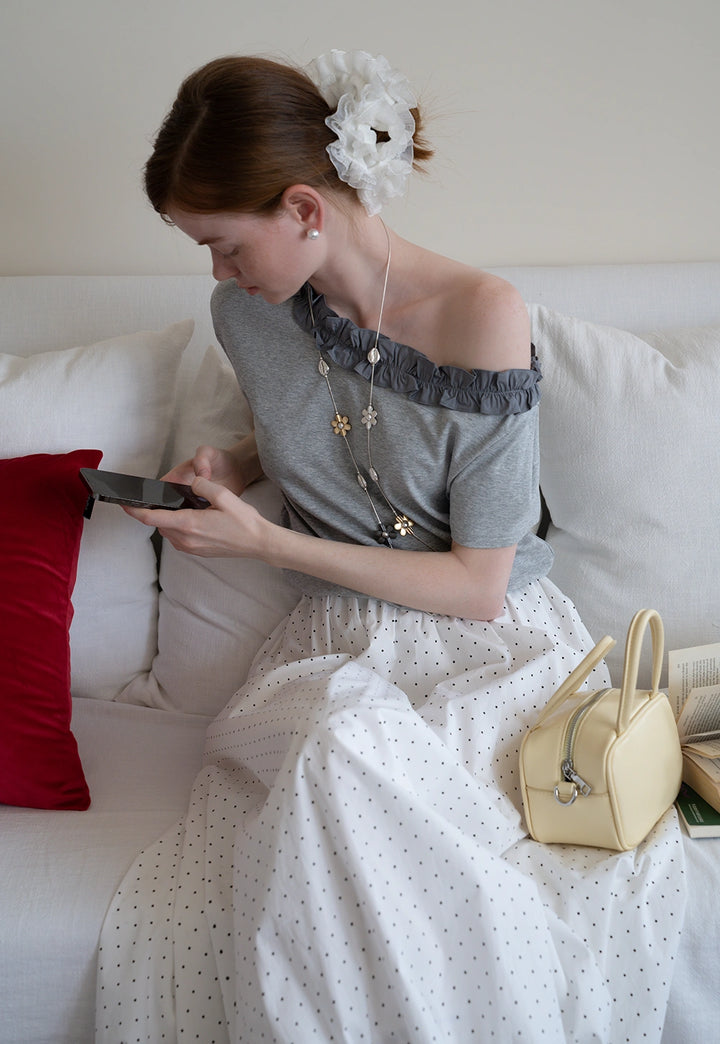 Ruffle Trim Off-Shoulder Tee