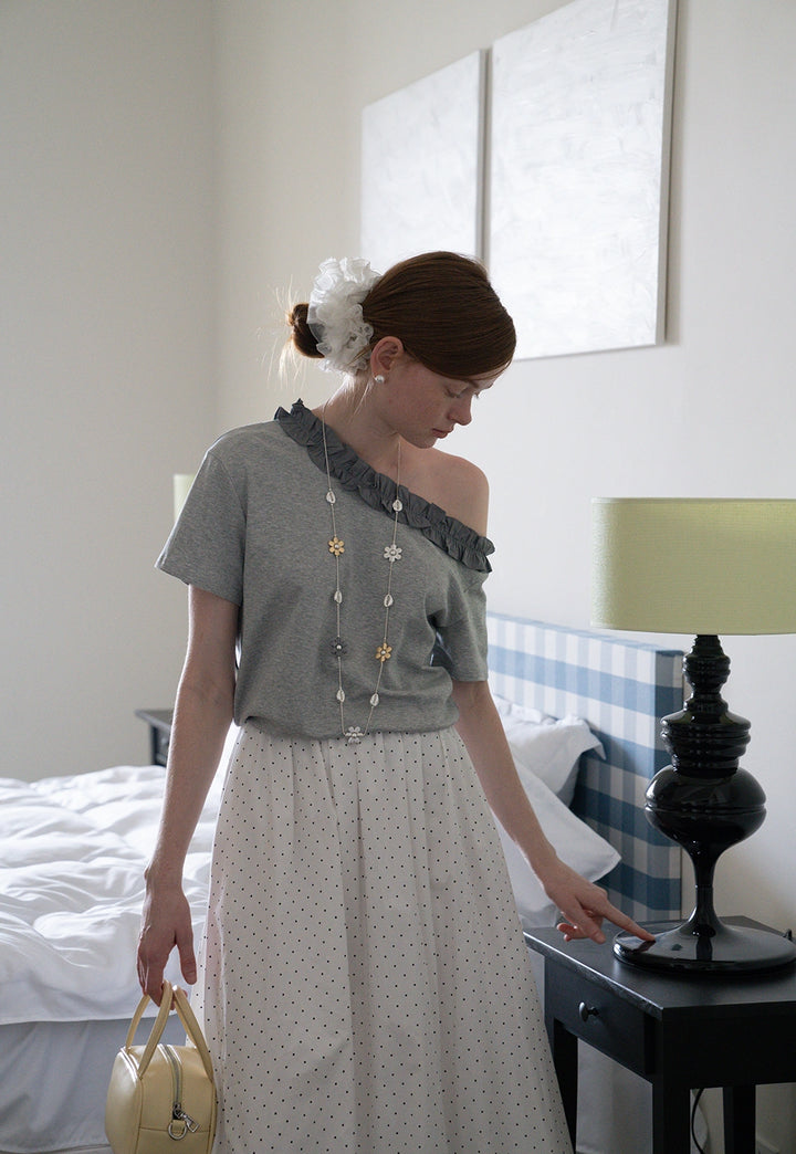 Ruffle Trim Off-Shoulder Tee
