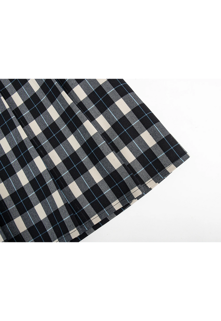 Plaid-Collar Zip-Up Jacket and Matching Plaid Skirt Set