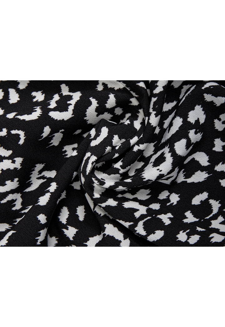 Monochrome Print Ruffle Long Sleeve Dress