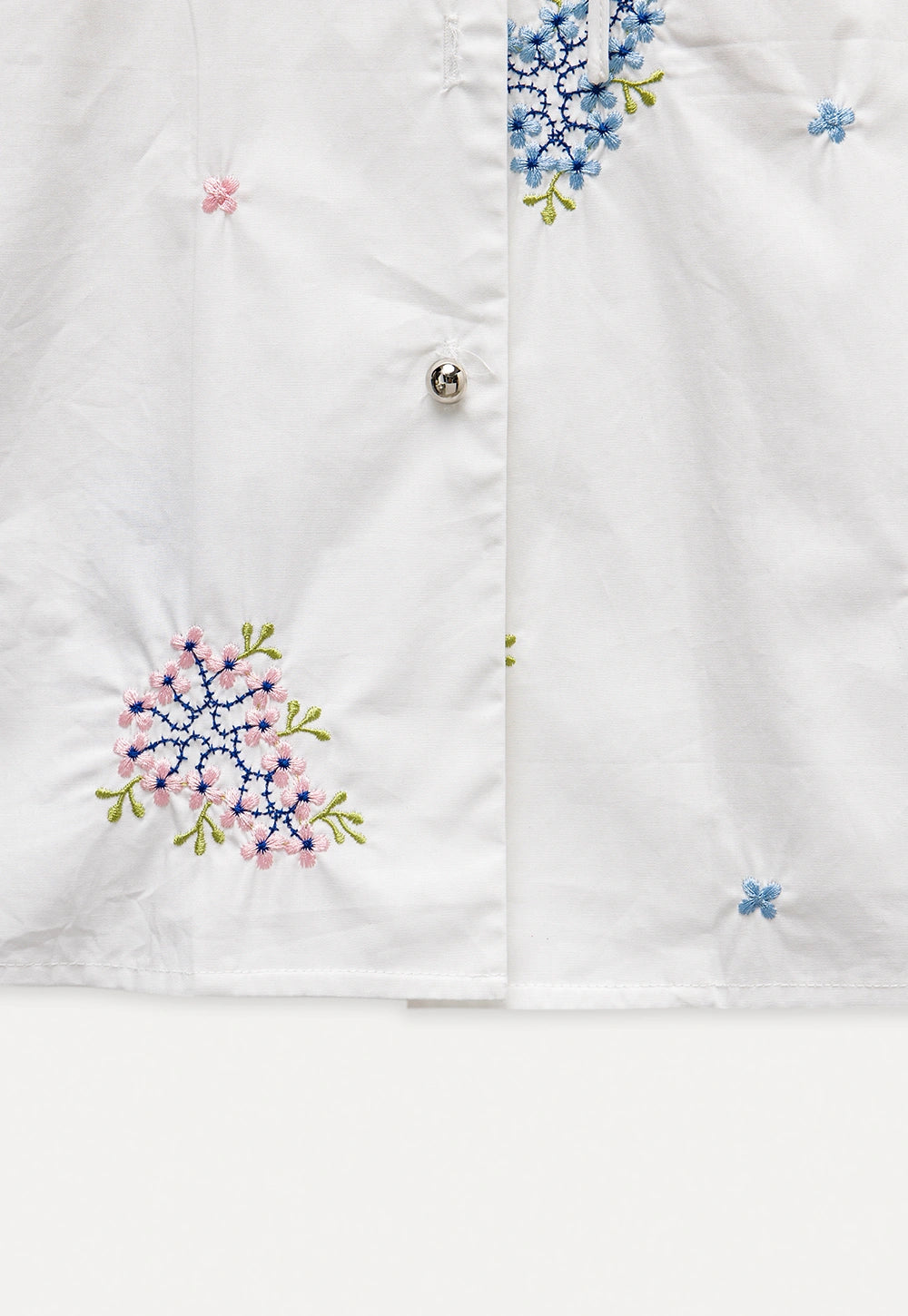 Floral Embroidered Ruffle Neck Long Sleeve Blouse