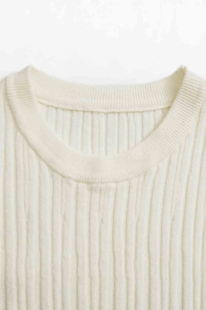 Classic Ribbed Crewneck Short-Sleeve Knit Top