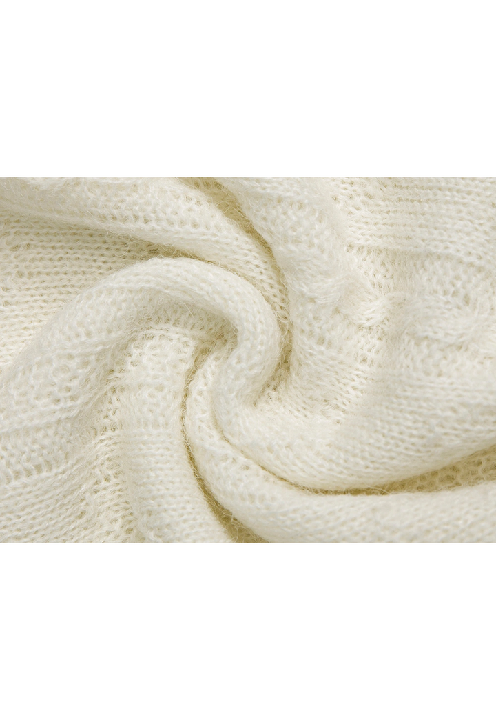Women's Cropped Cable Knit Sweater with Bow Detail