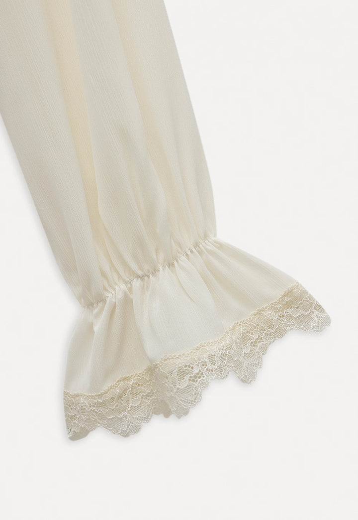 Women's Vintage Ruffle Blouse with Lace Trim