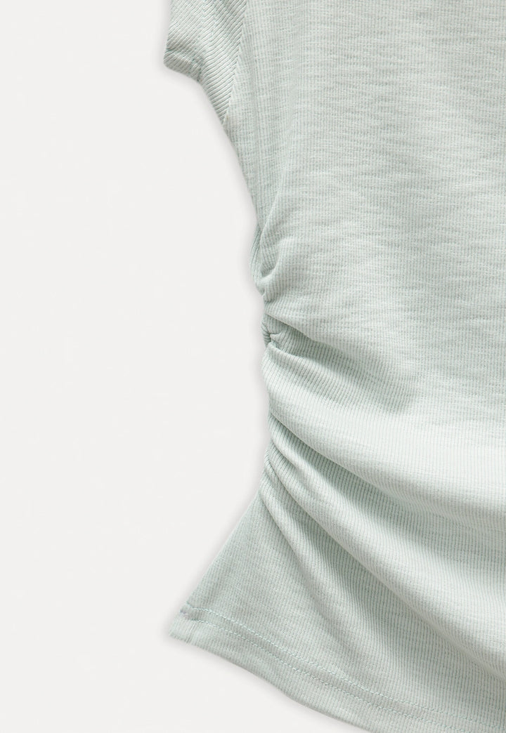 Ruffled Off-Shoulder Fitted Knit Top