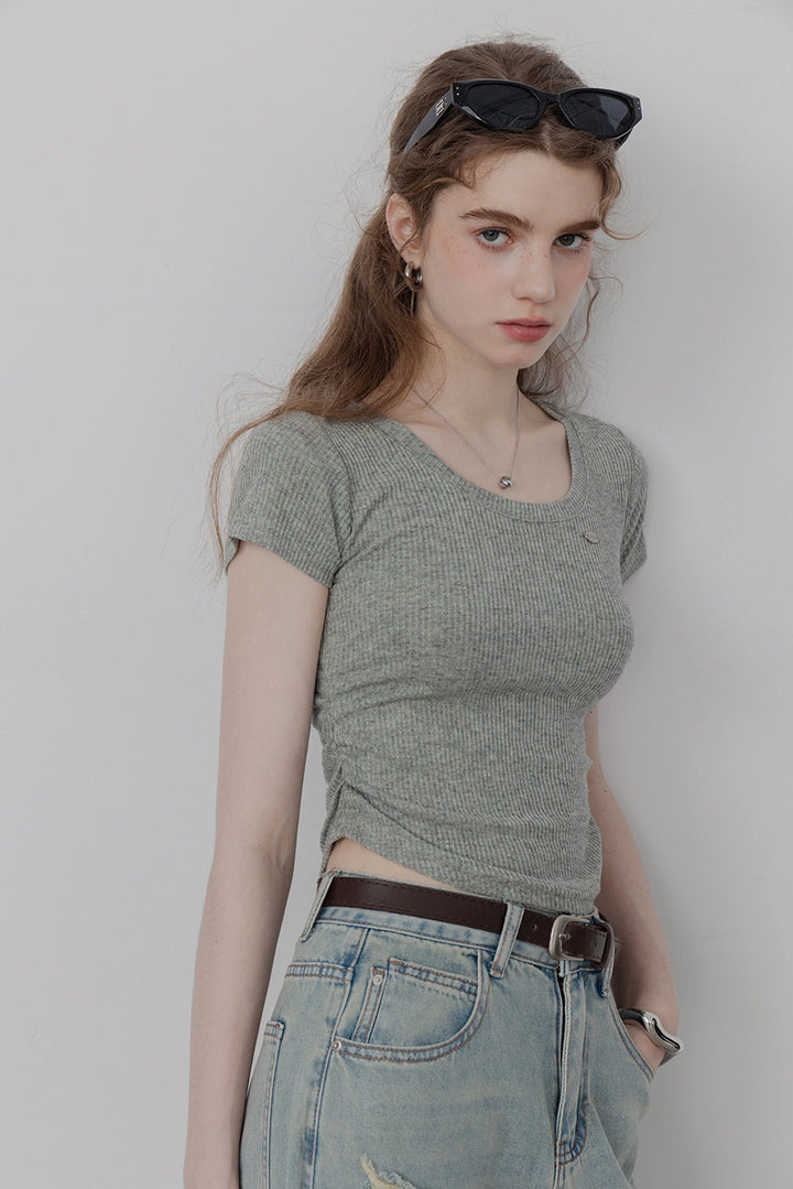 Women's Cinched Waist Round Neck Short Sleeve T-Shirt