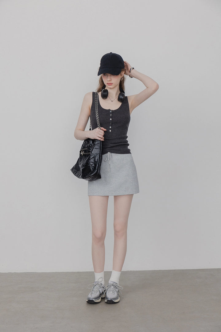 여성 캐주얼 드로스트링 허리 미니 스커트