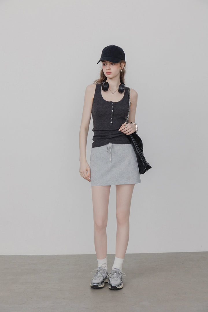 여성 캐주얼 드로스트링 허리 미니 스커트