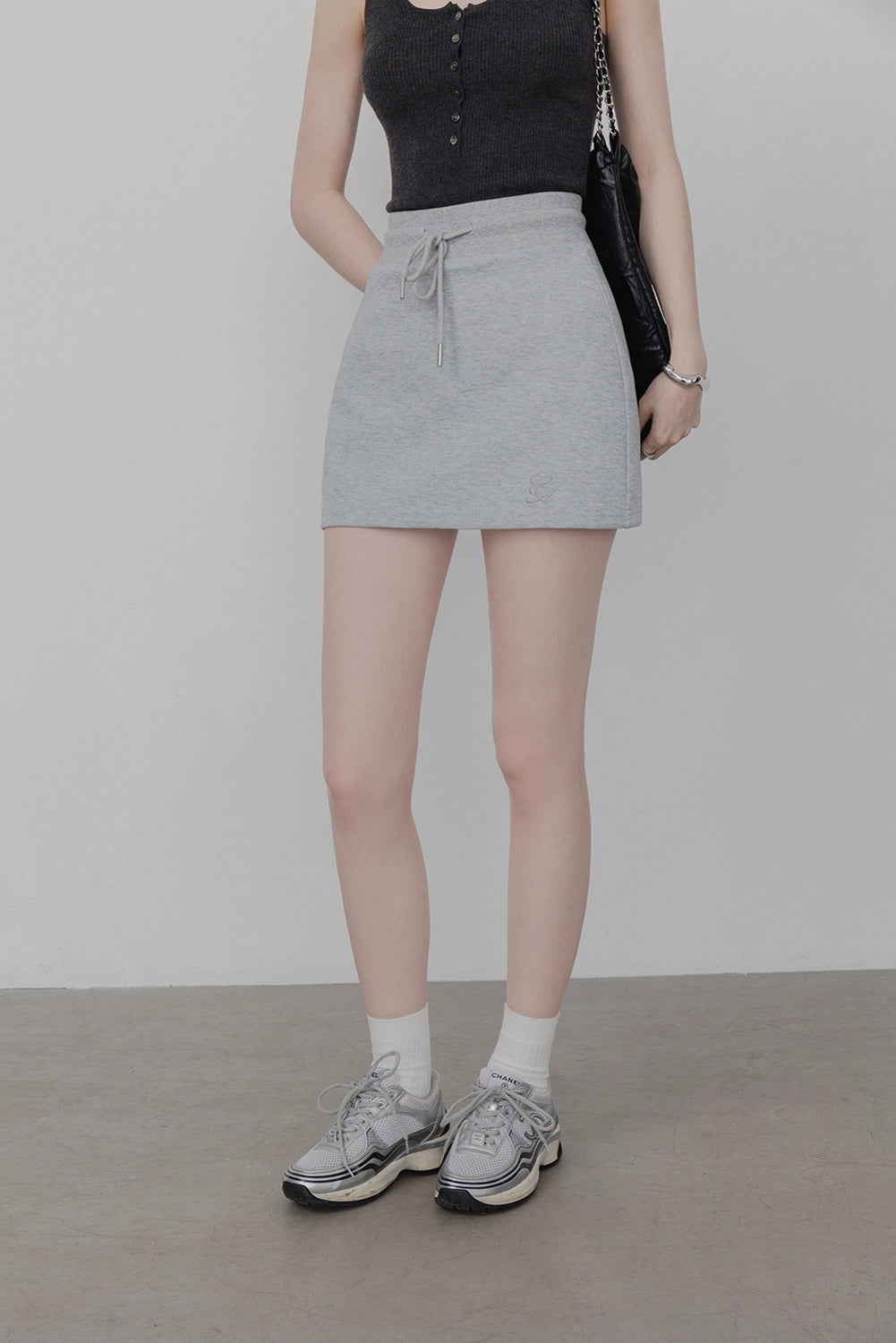 여성 캐주얼 드로스트링 허리 미니 스커트