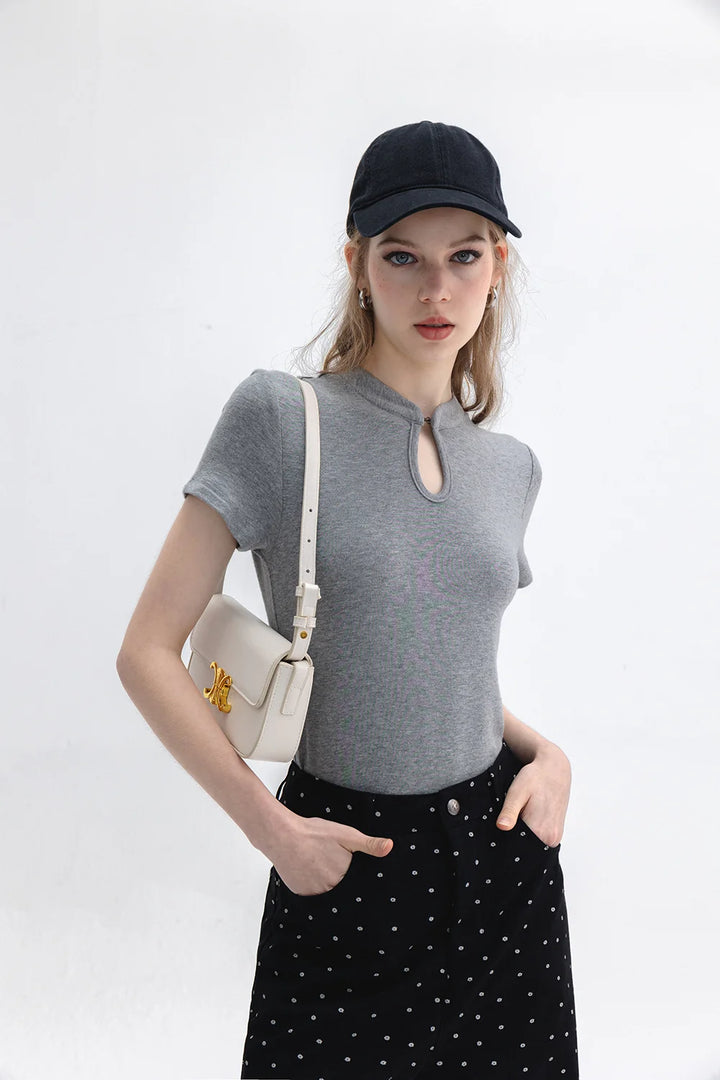 Women's Cheongsam Collar Solid Color T-shirt