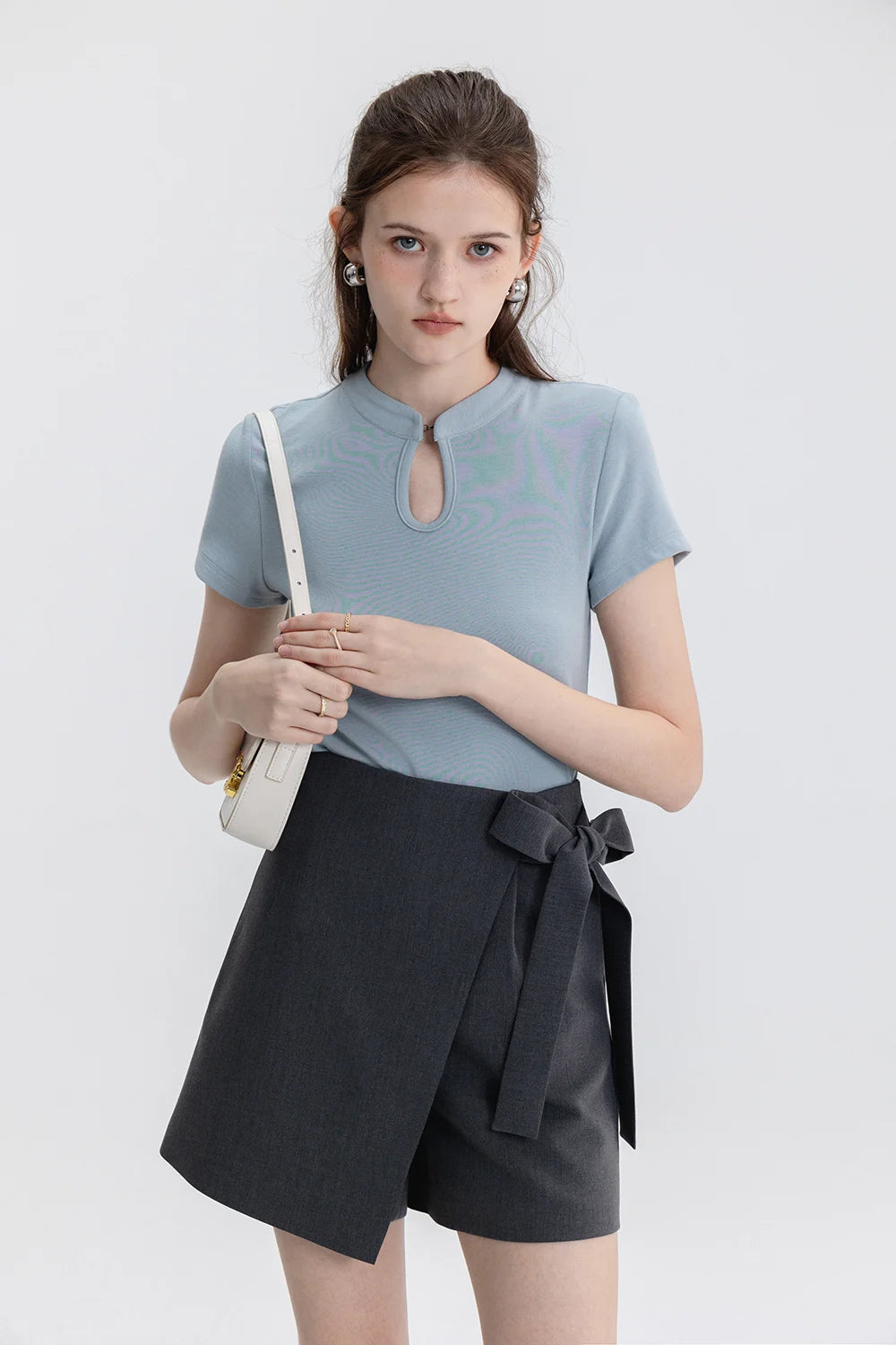 Women's Cheongsam Collar Solid Color T-shirt