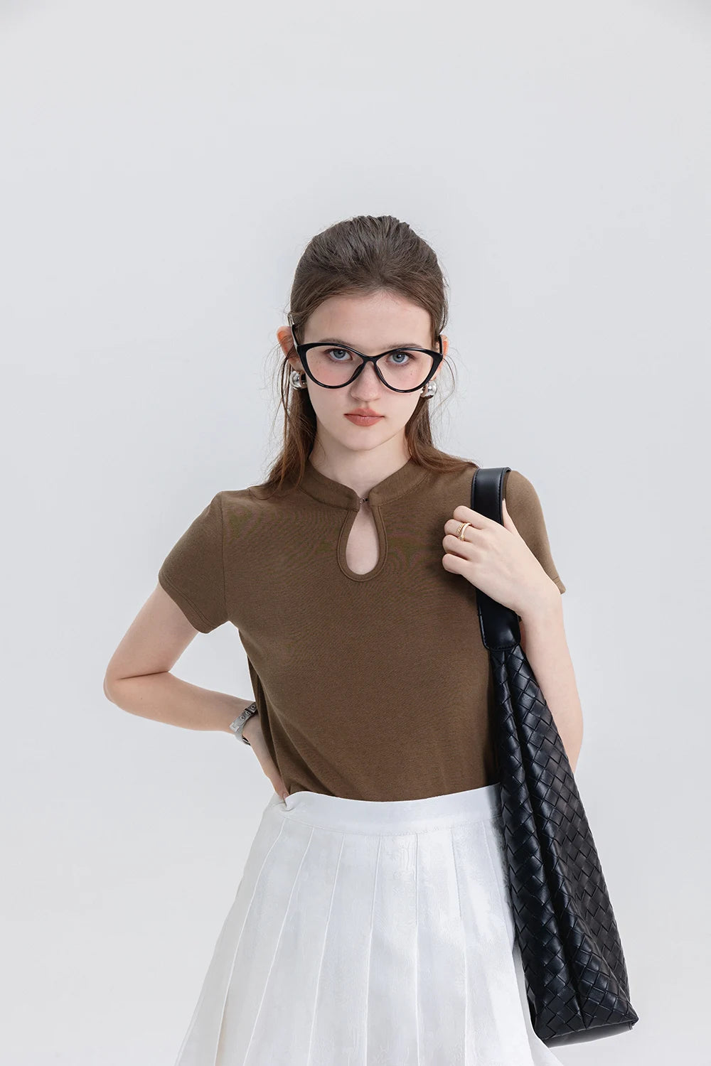 Women's Cheongsam Collar Solid Color T-shirt