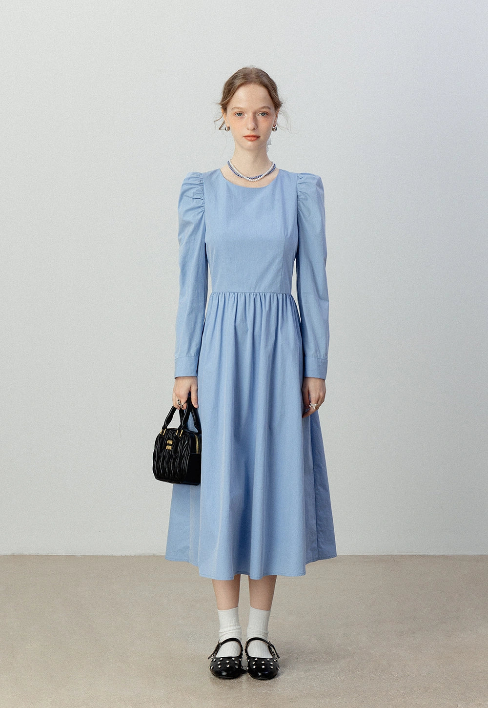 Women's Puff Sleeve Long Sleeve Midi Dress