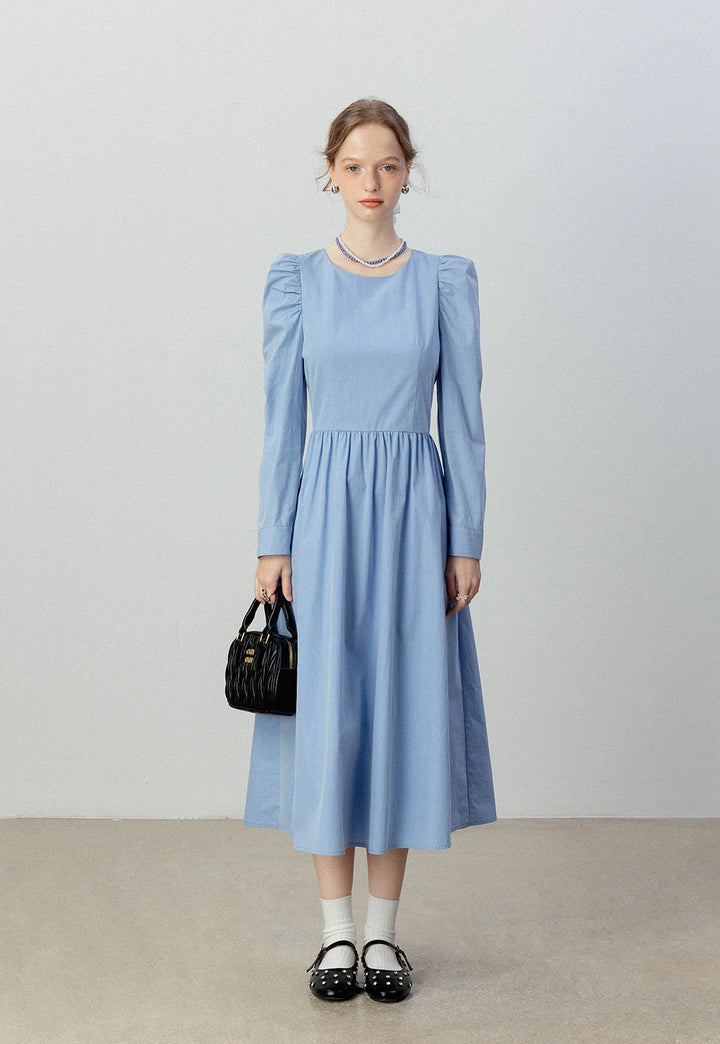 Women's Puff Sleeve Long Sleeve Midi Dress
