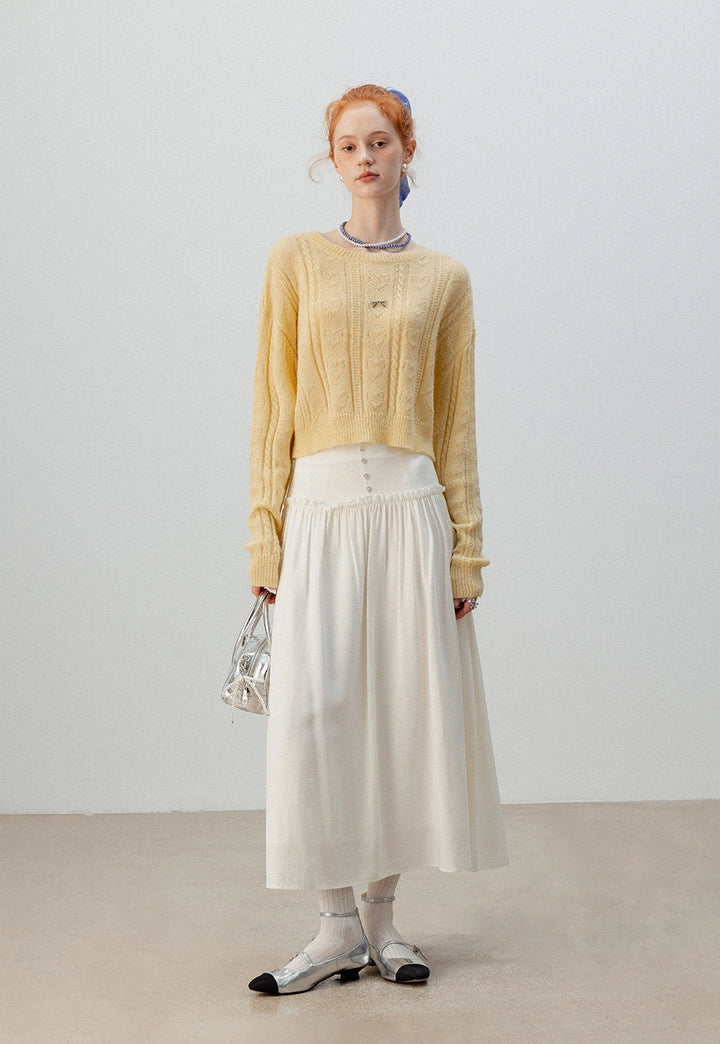 Women's Cropped Cable Knit Sweater with Bow Detail