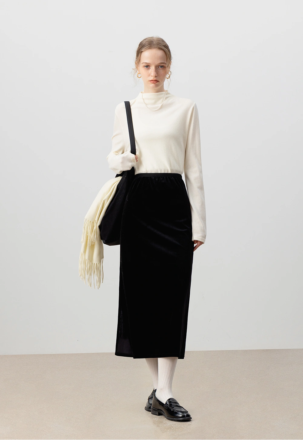 Women's Side Slit Velvet Maxi Skirt
