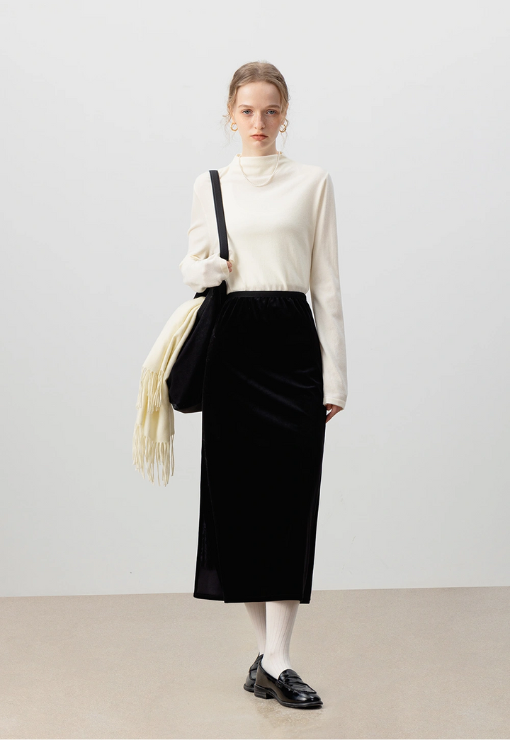 Women's Side Slit Velvet Maxi Skirt
