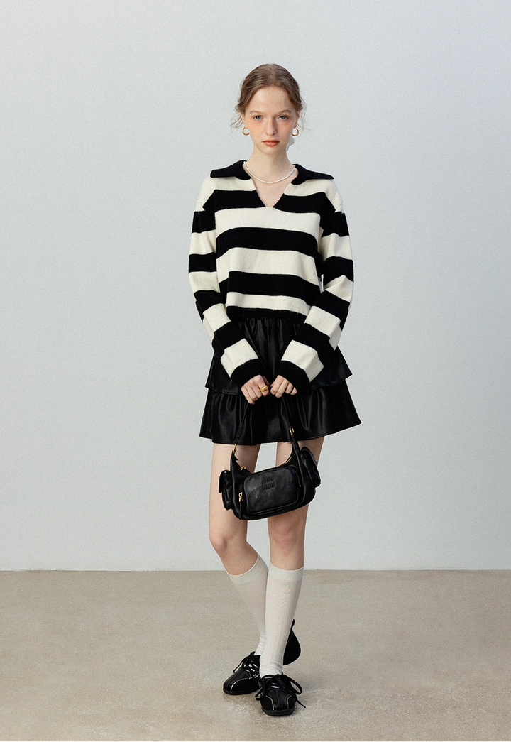 Women's V-Neck Striped Sweater