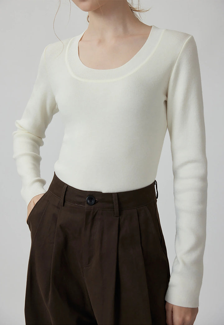Women's U-Neck Wool Knit Base Top