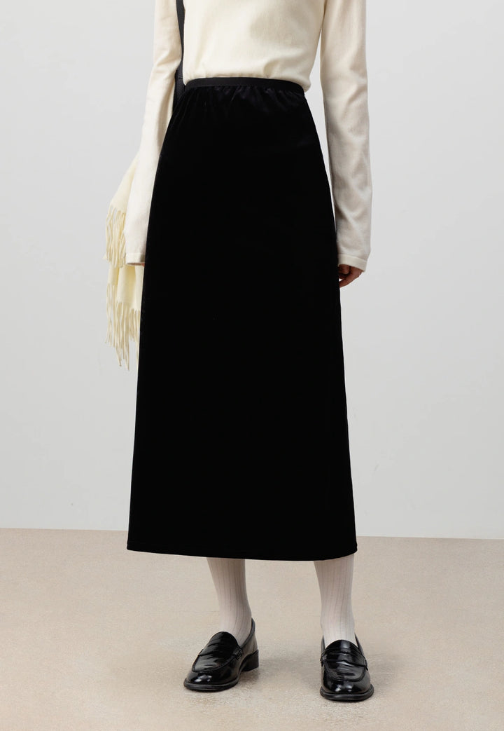 Women's Side Slit Velvet Maxi Skirt