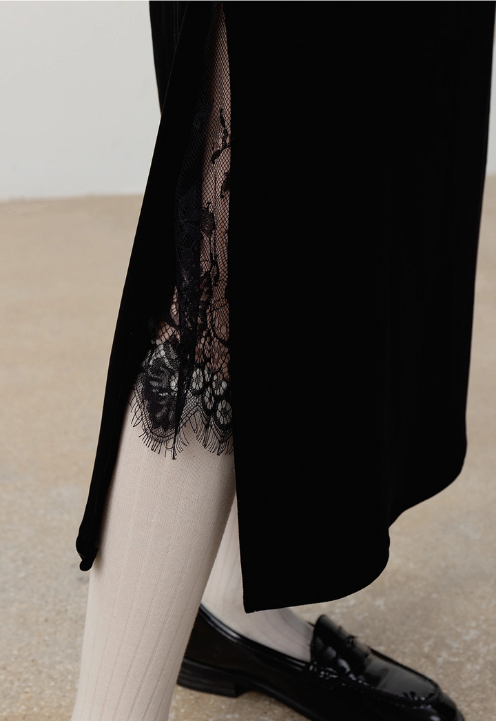 Women's Side Slit Velvet Maxi Skirt