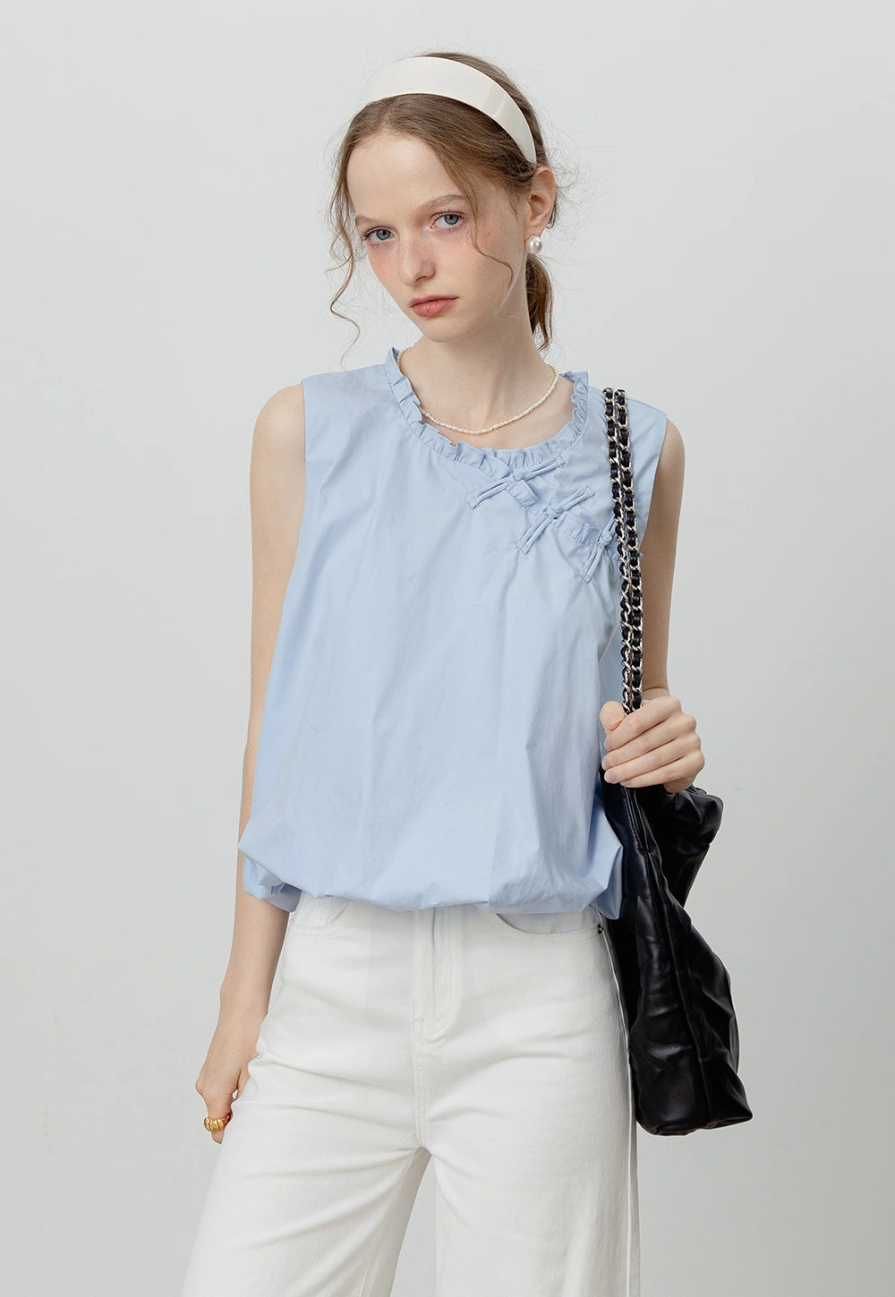 Women's Round Neck Puff Sleeve Blouse
