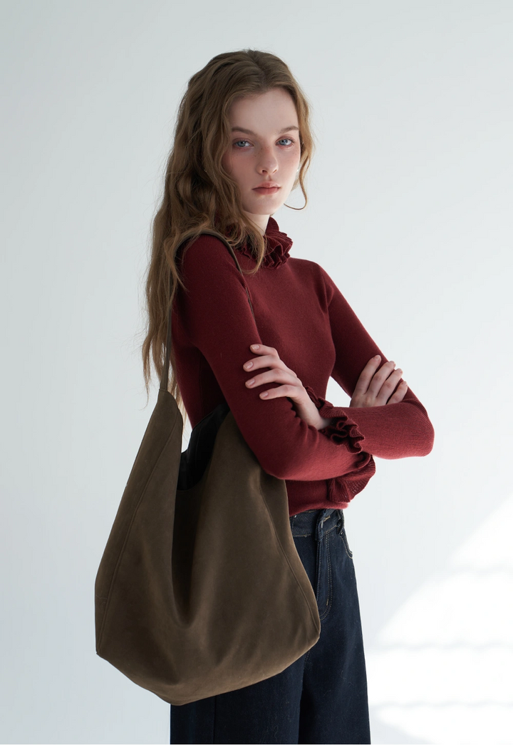 Women's Ruffle Collar Long Sleeve Knit Top