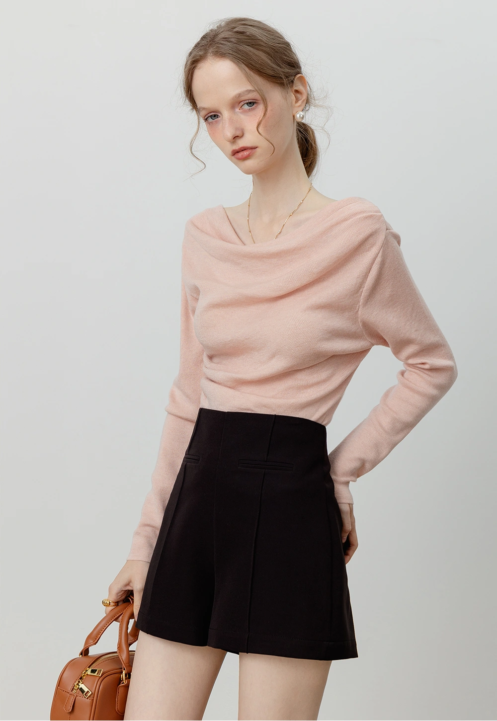 Women's Draped Side Ruching Knit Top