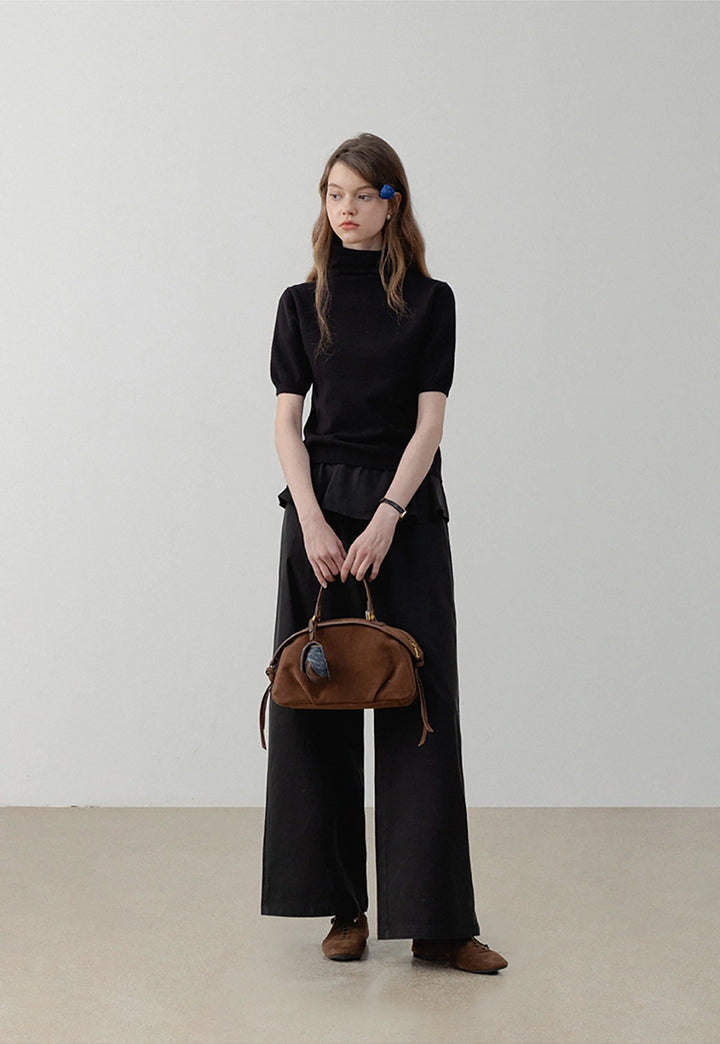 Women's Black Puff Sleeve Turtleneck Top