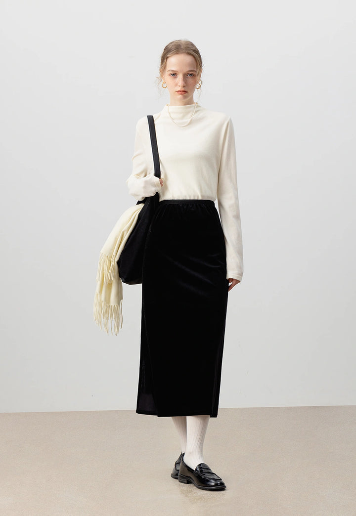 Women's Side Slit Velvet Maxi Skirt