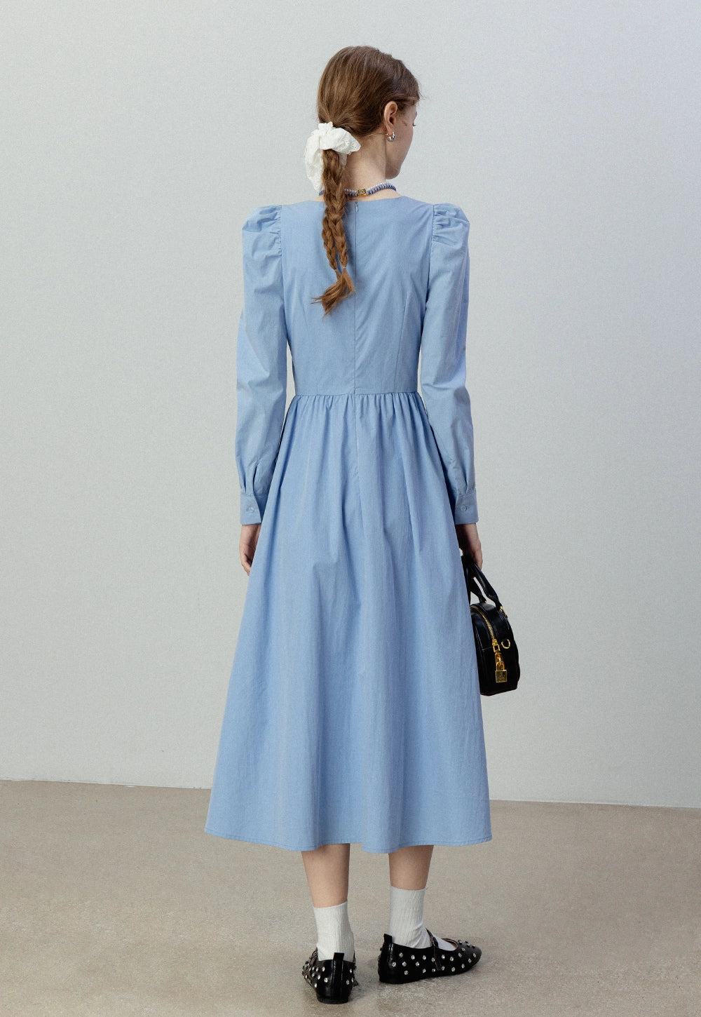 Women's Puff Sleeve Long Sleeve Midi Dress