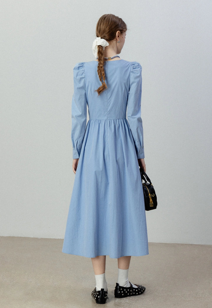 Women's Puff Sleeve Long Sleeve Midi Dress