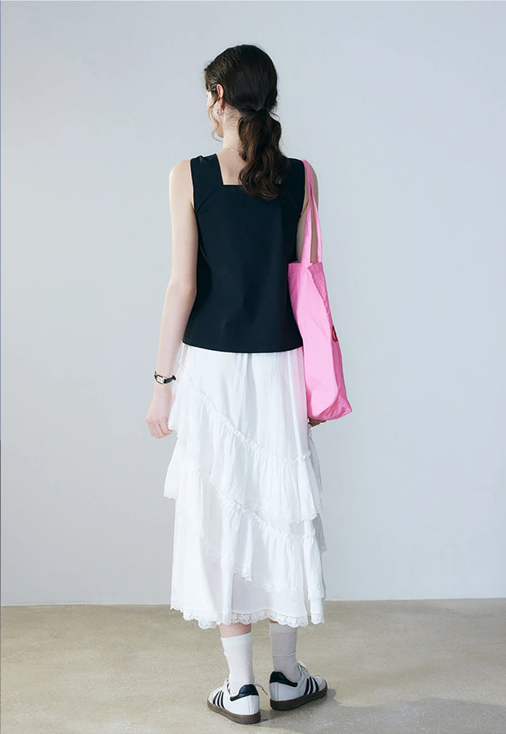 Top senza maniche da donna con nodo intrecciato in denim