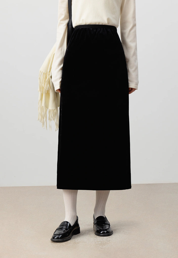 Women's Side Slit Velvet Maxi Skirt