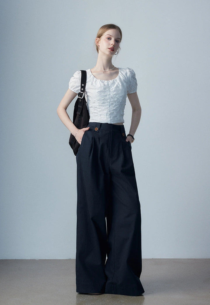 Women's White Eyelet Puff Sleeve Top