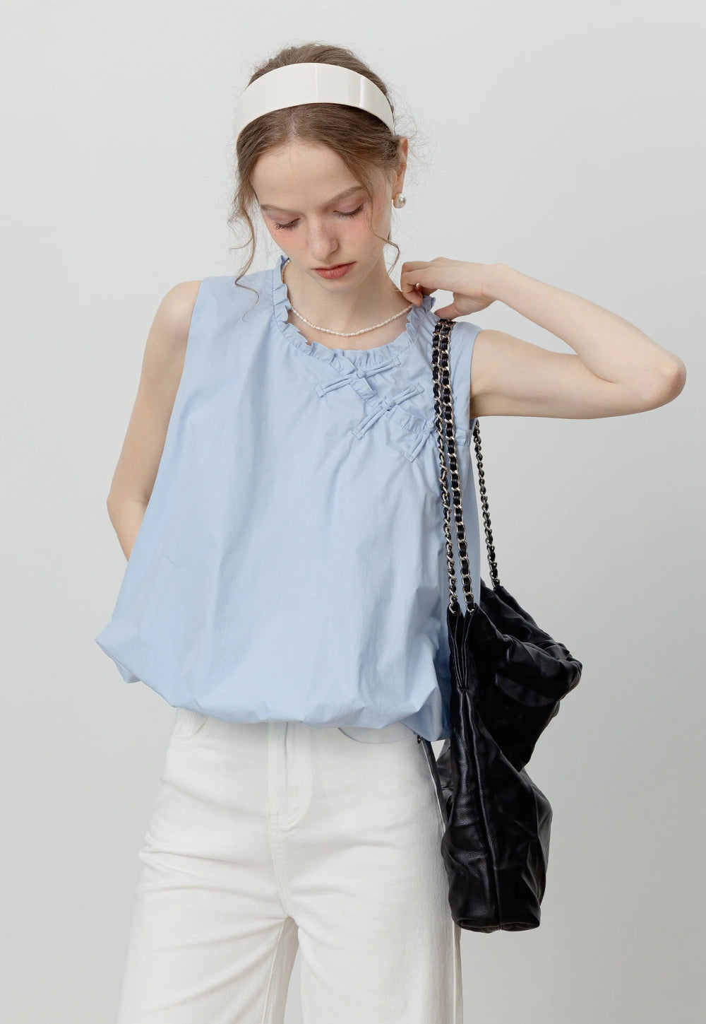 Women's Round Neck Puff Sleeve Blouse